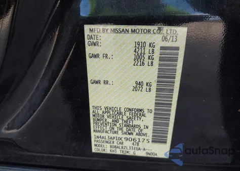 2013 Nissan Altima 2.5 S from USA, damaged, VIN 1N4AL3AP1DC906175